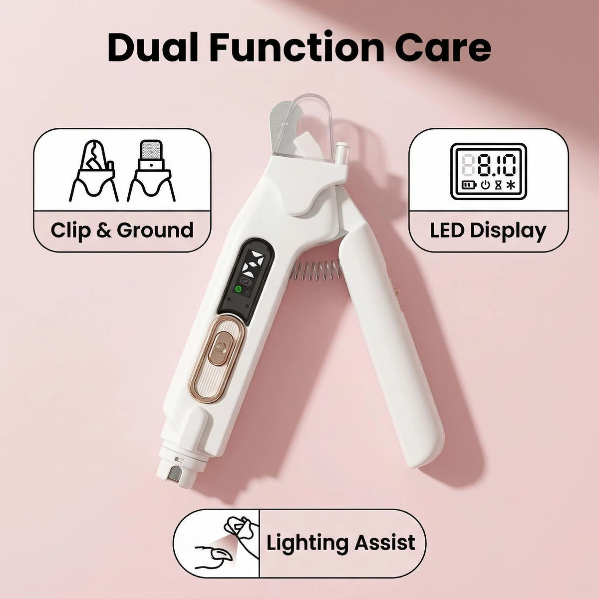 2 in 1 Pet Nail Trimmer Electric Dog Nail Grinder with 2 LED Lights USB Rechargeable Cat Nail Clipper Suitable for Dogs and Cats
