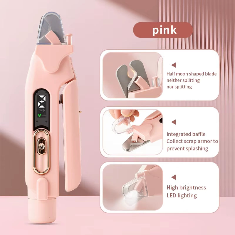 2 in 1 Pet Nail Trimmer Electric Dog Nail Grinder with 2 LED Lights USB Rechargeable Cat Nail Clipper Suitable for Dogs and Cats