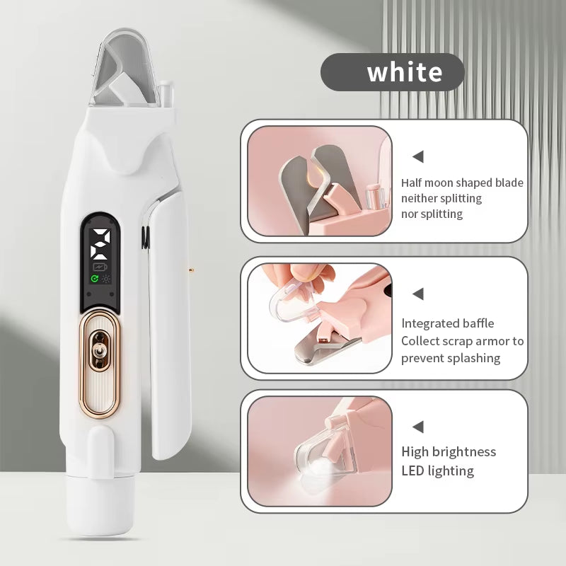 2 in 1 Pet Nail Trimmer Electric Dog Nail Grinder with 2 LED Lights USB Rechargeable Cat Nail Clipper Suitable for Dogs and Cats
